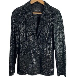 Arden B. Black & Leaf Floral Silver Metallic Embossed Leather Blazer Jacket